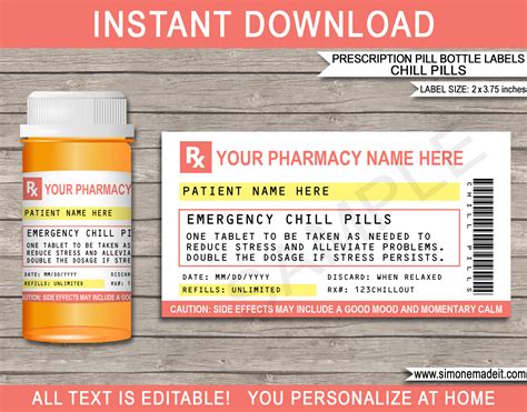chill pill label printable  printable word searches