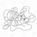 Coloring Yarn Playing Ball Fluffy Kitten Outline Ya Pages Getdrawings Vector Getcolorings sketch template