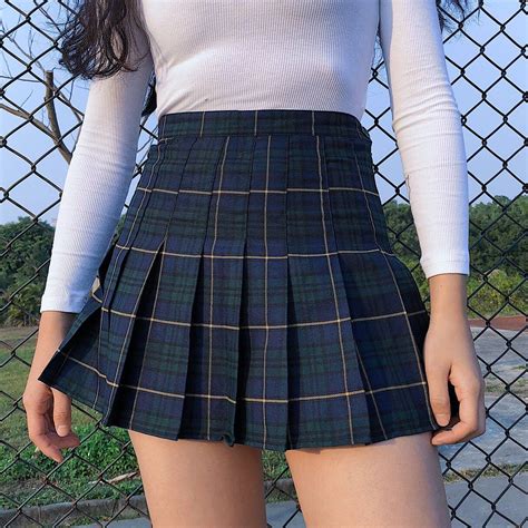 Sweet Grid Tall Waist Skirt Se11089 Pleated Tennis Skirt Plaid Mini