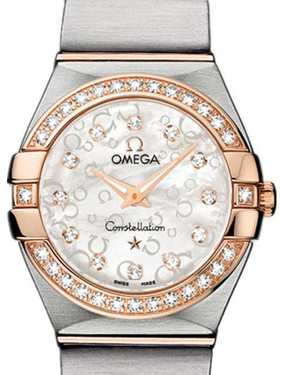 omega 24mm constellation brushed quartz white mother of pearl dial rose