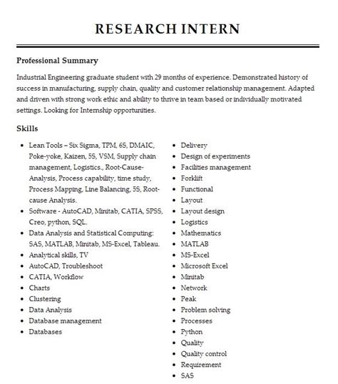 research intern resume