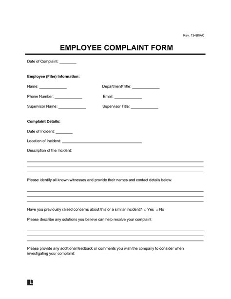 free employee complaint form pdf and word legal templates