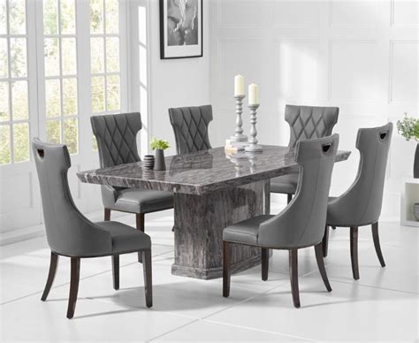 seater natural grey marble dining table  chairs homegenies