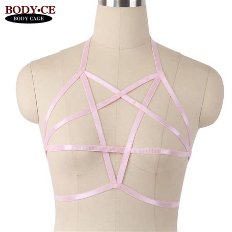 body cage 10pcs pink harness bra pentagram bondage harness black