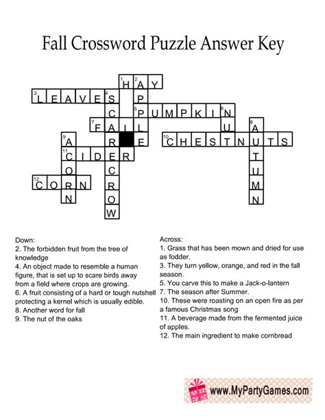 printable fall crossword puzzles