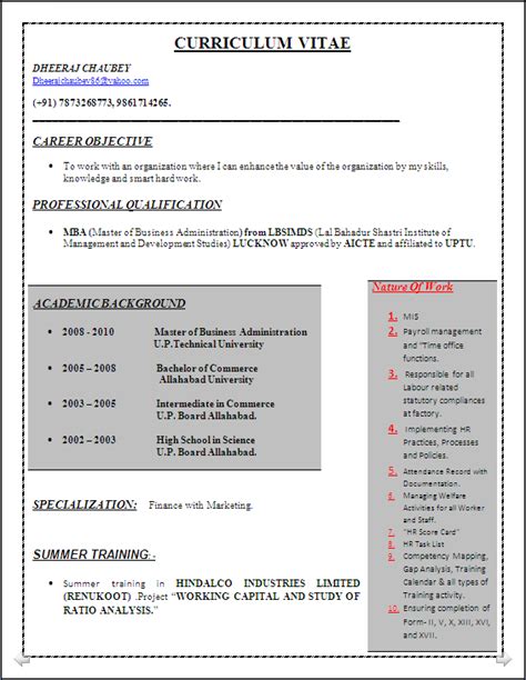 resume blog  sample   ideal resume  mba finance