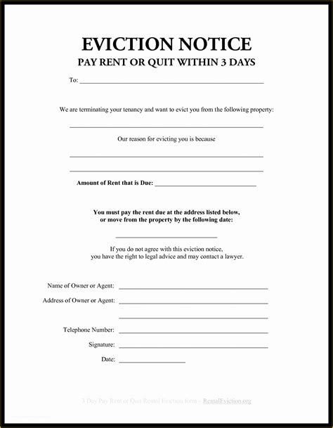 eviction notice template   printable eviction notice