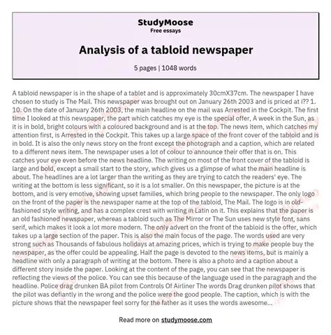 analysis   tabloid newspaper  essay