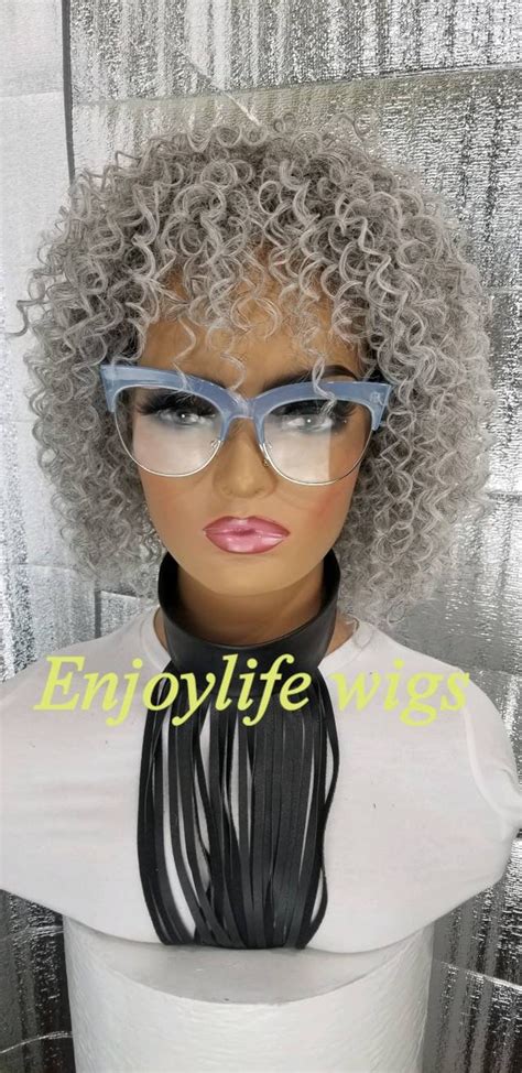 Salt And Pepper Grey Ombre Curly Kinky Afro Wig Natural Etsy