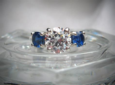 Round Cubic Zirconia Ring 8mm Lab Blue Sapphire Sterling Etsy Three