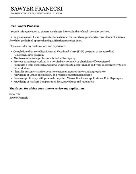 referral specialist cover letter velvet jobs