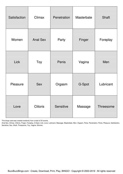 Pleasure Bingo Bingo Cards To Download Print And Customize