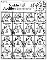 Addition Digit Regrouping Double Math Worksheets Grade Winter Coloring First Two 1st Color 2nd Number Kids Activities Literacy Second Worksheet sketch template