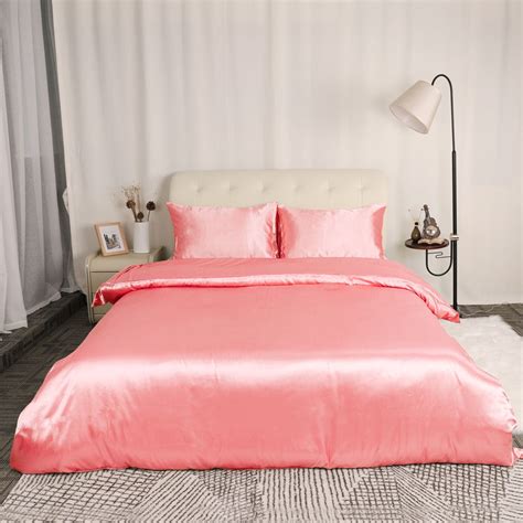 satin silk comforter duvet cover pillowcases bedding set pink king walmartcom walmartcom
