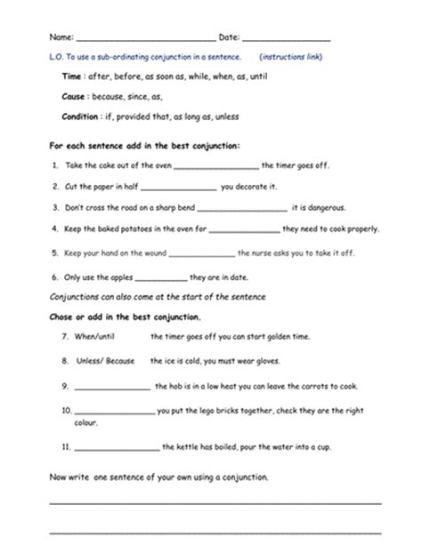subordinating conjunctions  bethrob teaching resources tes