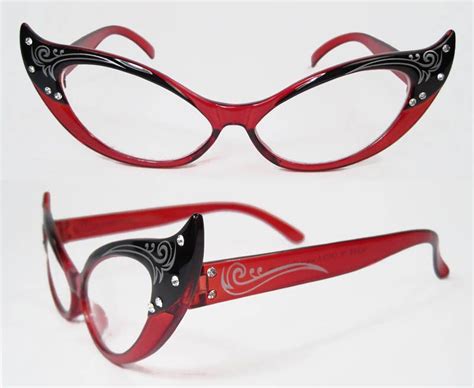 details about cat eye glasses rhinestone clear lens 50s retro vintage style women red frame in