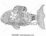Coloring Adults Fish Vector Book Clip Fotosearch Stress Zentangle Anti Lines Sea Animal Illustration Adult Style sketch template