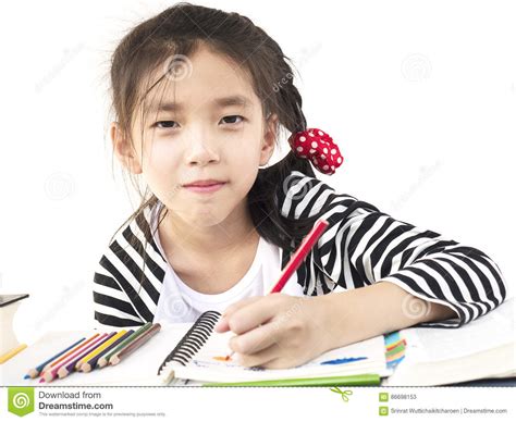 lovely girl   homework coloring  drawing  book stock image