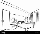 Hotel Room Sketch Coloring Interieur Drawn Outline Hand Storyboard Alamy Stock Bed sketch template