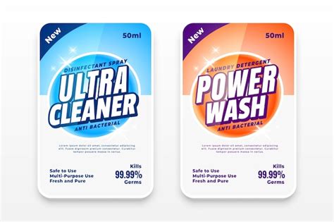 vector detergent labels  disinfectant stickers set
