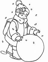 Snowball Coloring Rolling Pages Little Girl Printable Drawing Winter Categories sketch template