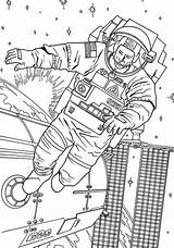 Coloring Astronaut Floating Space Station Pages Designlooter Outside 1kb sketch template