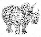 Rhino Zentangle Vector Illustration Stylized Stock Drawn Hand Doodle Freehand Pencil Pattern Depositphotos sketch template
