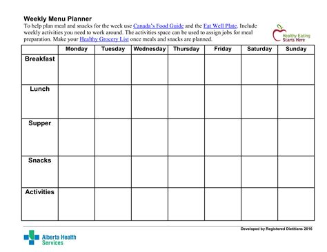printable weekly menu planner templates  allbusinesstemplatescom