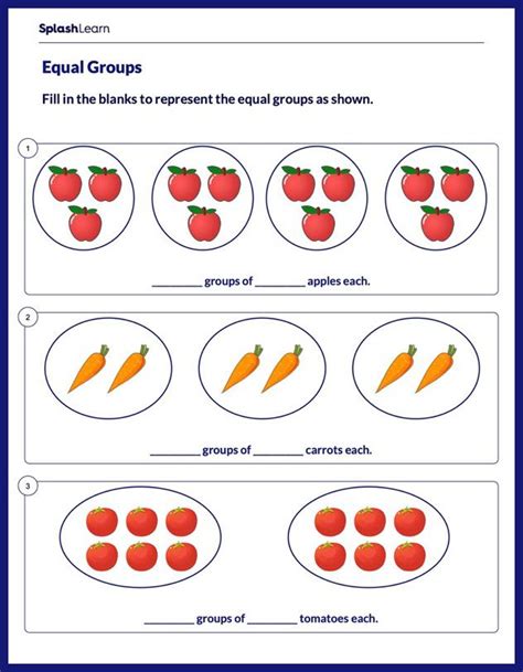 describing equal groups math worksheets splashlearn