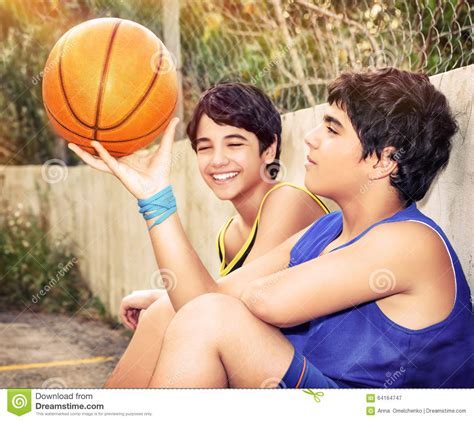 happy basketball players stock image image of outside