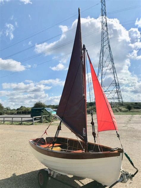 Lug Rigged Traditional Wooden Small Sailing Boat In Canvey Island