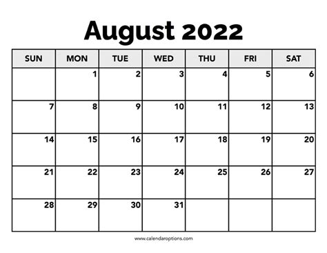 calendar august  calendar options