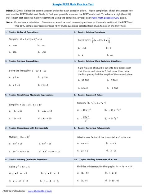 sample pert math practice test polynomial mathematical objects