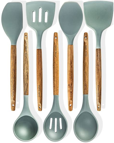 silicone cooking utensils kitchen utensil set  natural acacia wooden
