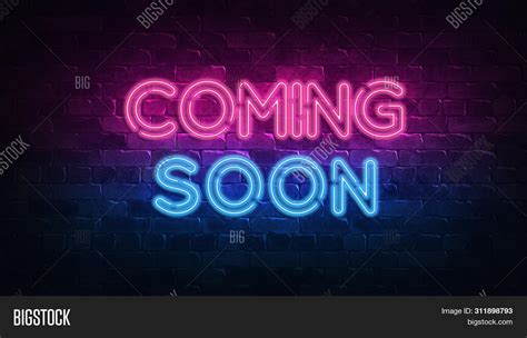 coming  neon sign image photo  trial bigstock