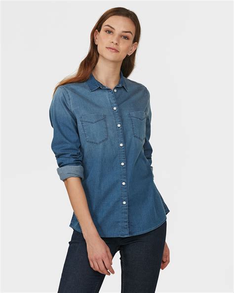 dames blue ridge denim blouse   fashion mode denim blouse lange mouwen