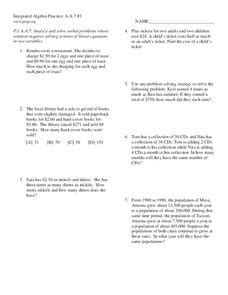 system  linear equations word problems worksheet
