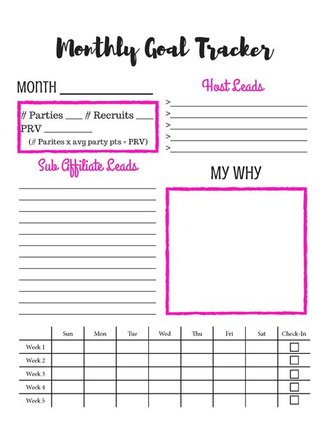 printable monthly goal tracker direct sales affiliate