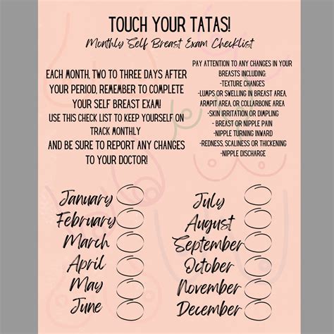 printable  breast exam checklist touch  tatas etsy ireland