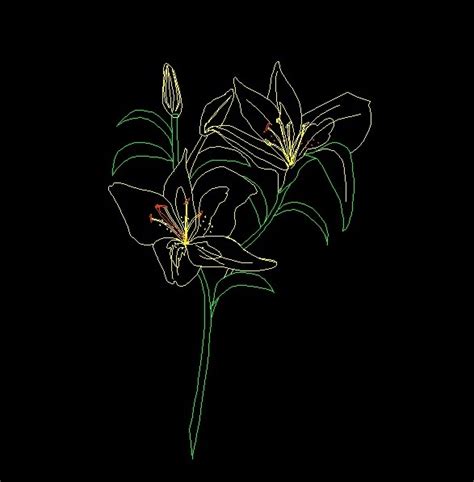 lilies flowers plant front view elevation  dwg block