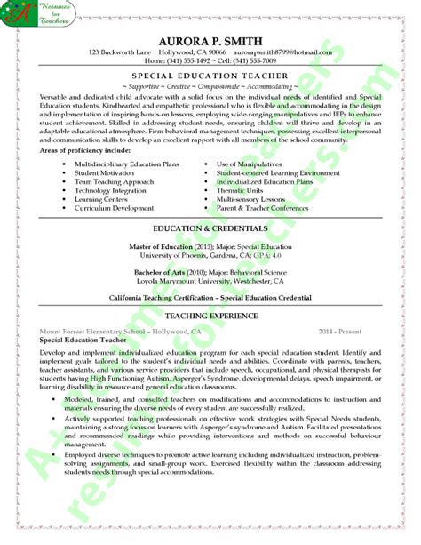 special education teacher resume sample page