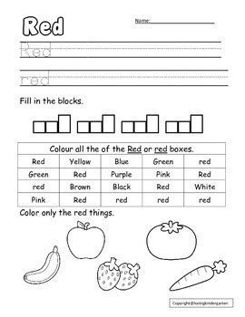 color words  kindergarten  lovin kindergarten tpt