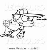 Baseball Coloring Cartoon Focused Vector Pitching Outline Boy Clipart Royalty Stock sketch template