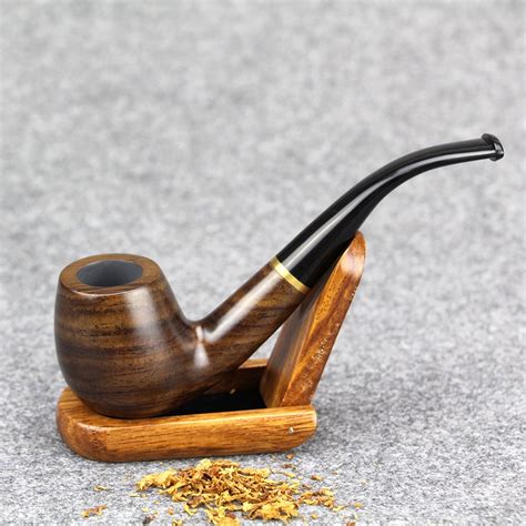 high quality bent wooden pipe metal ring style smoking pipe 9mm filter
