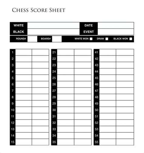 chess score sheets printable printable templates