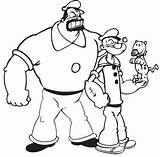 Coloring Popeye Cartoon Pages Bluto Children Fun sketch template