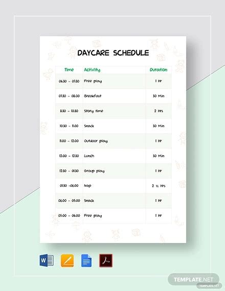 examples daycare schedule format    prepare