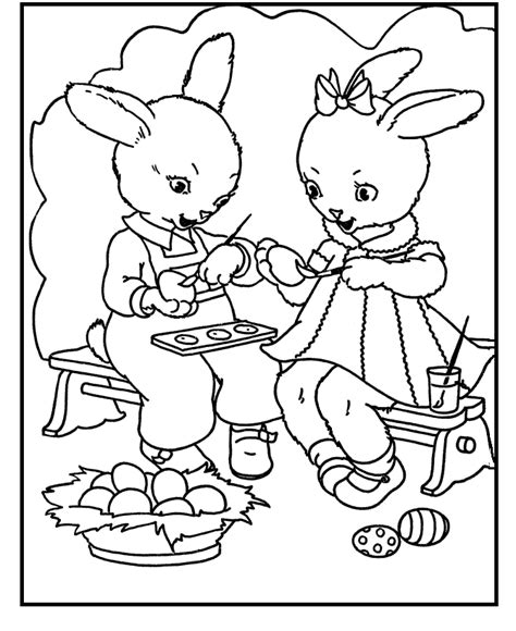 girls bunny easter eggs painters coloring picture  kids