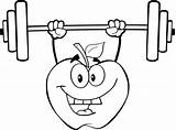 Weights Coloring Lifting Cartoon Drawing Apple Weightlifting Weight Character Pages Printable Drawings Clipart Kids Public sketch template