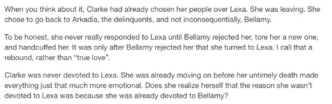 there are some bellarke shippers who say that clarke had sex with lexa